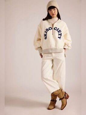 Free People x TRICIA FIX SKI SOCIETY QUARTER ZIP UP in Ivory Size S